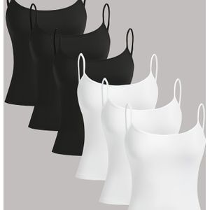 6-Pack Kleur Spaghetti Bandjes Tanktops | Verstelbare Schouderbandjes, Gladde Textuur, Ronde Hals, Casual Kleding, Ideaal voor Lente/Zomer/Herfst