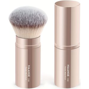 MAANGE 1st Roosgouden Make-up Kwast - Zachte Nylon Haren, Uitschuifbaar Aluminium Handvat, Draagbare Blush & Poederkwast, Ideaal Vakantiegeschenk voor Vrouwen