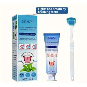 1 Set Fresh Tongscraper En Reinigingsgel Set, 50G - Mondhygiëne Kit voor Verse Adem En Verse Adem