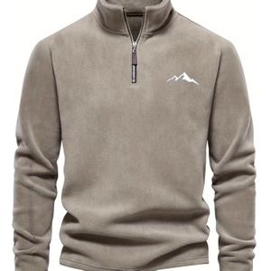 Heren Dikke Winter Gebreide Jas met Flock Buitenkant & Borduursel - Staande Kraag Half-Rits H-Maat Blazer voor Koud Weer, Machinewasbare Volwassen Stijl Jas