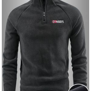 Herensweater met Opstaande Kraag en Rits - Vlagpatroon Casual Pullover, 3 Kleuren (Zwart/Grijs/Rood), Pasvorm, Alleen Handwas, Essentieel voor Herfst-Winter Gelaagdheid