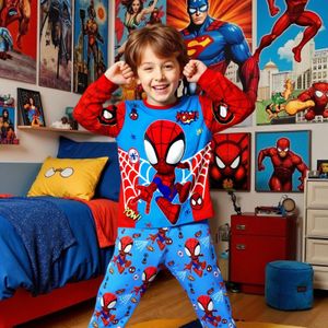 Marvel Jongens Serie Print Comfortabele Zachte Ademende 2-delige Pyjama Set, Ronde Hals Lange Mouw T-Shirt + Broek met Elastische Banden, Vlamvertragend Stof