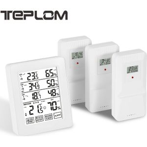 1pc Teplom draadloze binnen- en buitenthermometer, scherm temperatuur vochtigheidsmeter met alarm, batterijgevoed, plastic materiaal, voor volwassenen - enkel gebruik