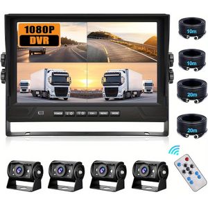 Podofo Rv Reversing Camera Set 4 Cameras Set, Video Recording 9 Inch Lcd Monitor Dvr + 4 Split Rear And Front Camera, Wide Angle, 18ir Night Vision, For Truck/trailer/bus/van 12v-35v