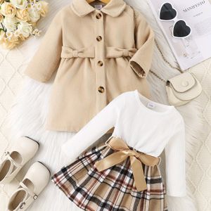 P100935 Meisjes Overalls met Strikriem + Jurk + 3-delige Set, Perfect voor Buiten