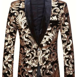 Mannenmode Fluwelen Paillettes Bloemenpatroon Kostuum Jas Blazer