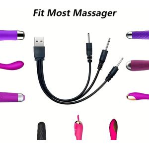 USB -in-Eén Ronde Kop Vaste DC2.5 DC2.0 Pin Oplaadkabel Volwassen Speelgoed Vibrerende Massagestok Voedingskabel