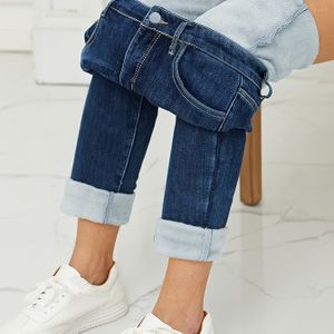 Dames High-Elasticity Slim-Fit Jeans met Warme Fleece Voering | Herfst/Winter Collectie, Medium Stretch, Rechte Pijp, Kleur, Gewassen Finish, PRAVAVA Merk