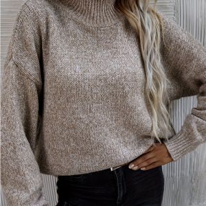 Dames Oversized Beige Kabeltrui - Winter Warme Hoge Hals Lange Mouwen Tuniekjasachtige Top, Zachte voor Herfst & Winter Laagjes, Handwasbare Elegante Trui (Niet Stomerij)