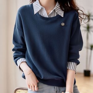 Dames Herfst en Winter Casual Comfortabele Mode Lange Mouwen Omgekeerde Kraag Gestreept Overhemd