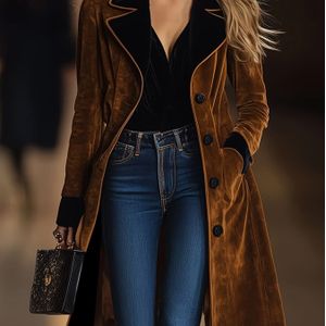 Vrouwen Elegante Lange Jas - Formele & Alledaagse Chic Buitenkleding, Machinewasbaar Tuxedo-achtig Jasje voor Kantoor, Feesten en Casual Outfits - Verfijnde Dameskleding