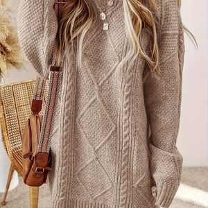 Nieuwe Modieuze Dames Ronde Hals Losse Diamantpatroon Kleur Lange Mouw Trui | Midi Lengte, Ronde Hals, Elegante Stijl voor Herfst/Winter