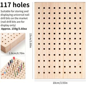 Organisatiebord voor Houten Nagelboorbits - Eikenhouten Opbergrek met 61/81/117 Gaten voor Salongereedschap, Duurzaam & Lichtgewicht (113/118/159g)