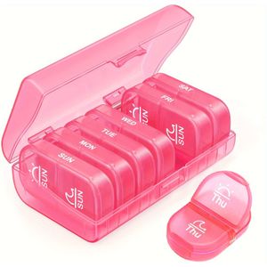 Weekelijk Pillenorganizer 2x per Dag, Pillendoosje voor 7 Dagen met Eénzijdige Opening voor Gemakkelijk Vullen, Draagbare Reisdoos voor Medicijnen, en Voedingssupplementen