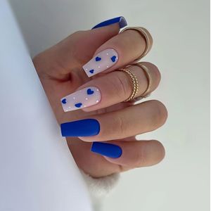 24 stks Royal Blue Ballet Nagel Tips + 1pc Jelly Lijm + 1pc Nagelvijl Strip - Pure Kleur Lange Glanzende Nagels voor Vrouwen, Press On Nagels
