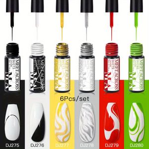 Gel Nagellak Set voor Nail Art - 6 Kleuren Zwart en Wit Gel Verf met Kwastje, Soak Off Uitharding, 5ml per