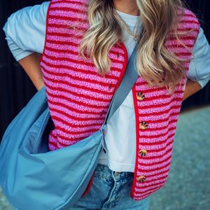 Dames 2025 Herfst Winter Warme Mode Nieuwe Kerst Halloween Casual Roze Rode Gestreepte Pluche Gras Vest Jas