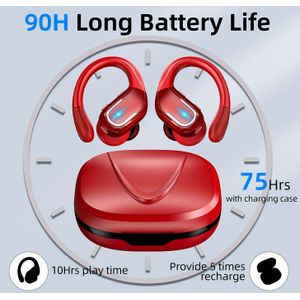 Draadloze oordopjes, draadloze 5.3-hoofdtelefoon met 4 ENC-ruisonderdrukkende microfoon, 75H draadloze hoofdtelefoon in-ear stereogeluid diepe bas, 2024 oordopjes LED-display voor hardlopen, rood