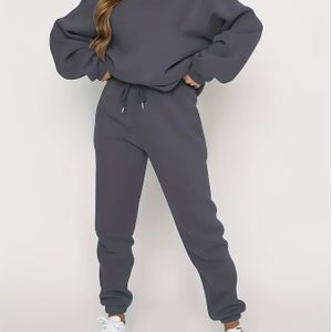 Kleur Twee-delige Pak, Casual Lange Mouw Sweatshirt En Trekkoord Joggingbroek Pak, Vrouwenkleding