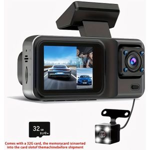 GYIOEUPT 3-Kanaals Auto Dashcam | Voor 1080P, Achter 480P, Verbeterde Nachtzicht, Loop-opname, , Bewegingsdetectie, Parkeermodus, Optionele Achteruitrijhulp, Inclusief 32GB Geheugenkaart