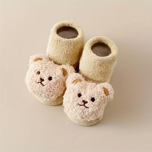 Winter Dikke Fleece Sokken voor Pasgeboren Baby's, Warme Kniekousen met Cartoon Print en Antislip Leren Vloersokken