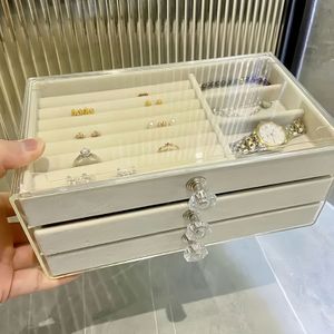 1pc Of A Luxurious Clear Plastic Jewelry Storage Box With 3 Or 5 Layers, Featuring A Drawer For Displaying And Storing Earrings, Necklaces, And Rings.