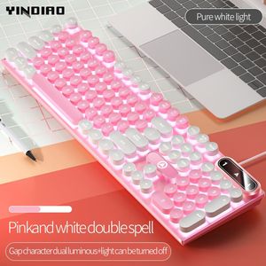 YINDIAO Ergonomisch Draadloos Gaming Toetsenbord, met LED-achtergrondverlichting, antislip rubberen voetjes en transparante toetsen, voor kantoor en gaming