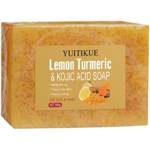 100g Kurkuma Zuur Gezichtsreinigende Zeep - Diepe Reiniging Schoonheidsverzorging voor Mannen & Vrouwen, Frisse Citroen Kurkuma & Kojic Zuur Formule, Zacht voor Alle Huidtypes