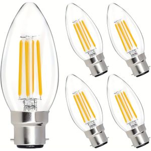 5 Pack, 4W B22/E27/B15 Bayonet LED Filament Kaars Gloeilamp, 2700K/6000K Warm Wit, C35 Vorm Bullet Top, Dimbaar LED Lichtbundel