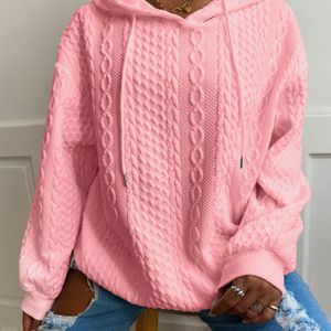 Casual Loungetop Voor Dames, Grote Maten Getextureerde Hoodie Met Lange Mouwen En Trekkoord