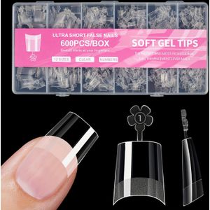 600 stuks Doos (Bulk) Korte Ballet Nepnageltips - Ultradunne Zachte Gel Bedekking Amandelvormige Nagellengte, Eenvoudig Aanbrengen zonder Lijm/Adhesief, Compatibel met de Natuurlijke Naelbed