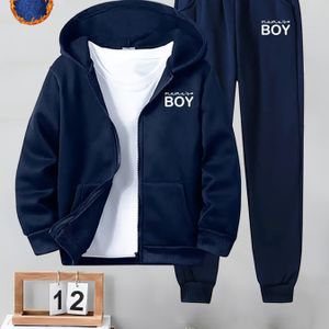 Jongens en Meisjes Letter Print Hoodie Sweatshirt met Elastische Taille Joggers Outdoor Set, Rits Capuchon Top + Broek Casual Lange Mouwen Outfit, Perfect voor Buiten