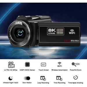 Verbeterde 8K Full HD Camera, Ondersteunt WiFi Digitale Camera, 1500mAh Batterij, 64GB SD Kaart, 18X Digitale Camera 15/30/60FPS, 48.0MP Netwerkcamera, Video-opname Camera