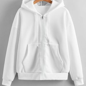 Vrouwen kleur losse trekkoord hoodie, flush gevoerd dikke rits-up cardigan, lange mouw casual sportkleding voor herfst en winter, gezellige en warme hooded sweatshirt.