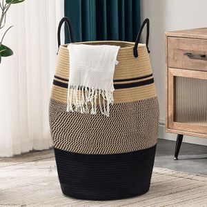 TEMU Boho Style 105L Jute Rope Wasmand, Ovaal Stoffen Opbergmand Met Handvatten, Opvouwbare Kledingorganizer Voor Badkamer, Slaapkamer, Geen Vulling, Wasmanden