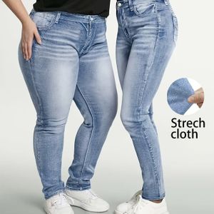Plus Size High-Waisted Stretch Jeans voor Vrouwen - Zwarte Vintage Casual Broek met Opgevouwde Achterzakken, Comfortabel voor Alle Seizoenen & Wasmachinebestendig Ontwerp