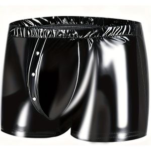 Allurende heren boxers van imitatieleer met elastische tailleband, versierd met klinknagels, in een strak zwart voor comfortabel en zacht .