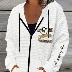 Dames Luipaardprint Hart & Gouden Accent Sweatshirt Jas - Volledig met Rits en Capuchon met Kangoeroezak, Casual Bovenkleding voor Alle Seizoenen