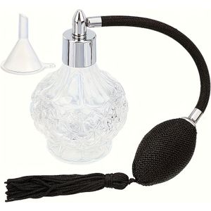 80ml Transparante Vintage Parfumverstuiver met Lange Zwarte Kwastjes - Herbruikbare Retro Glazen Pomp, PVC-Vrije Make-up Tool voor Parfum & Huidverzorging