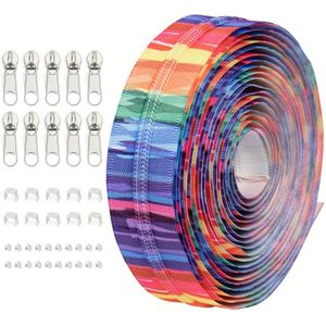 Kaleidoscoop Ritsset met 4.5m Lengte, 10 Gouden & Zilveren , 20 Bovenste Stoppers, en 10 Onderste Stoppers - Ideaal voor Kleding, Bagage, en Huis Textiel