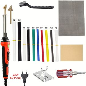 220v Eu Plug 100w Professional Plastic Welding Kit | 120 Welding Rods (pp/pvc/pe), Steel Brush, Mesh, Sanding Sponge, Holder & Screwdriver | Car Bumpers, Dashboards, Kayak Repairs | Diy & Tool