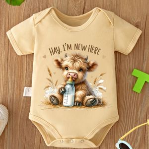 Hay, Ik ben nieuw brief schattige cartoon koe print baby romper onesie zacht en comfortabel zwangerschapscadeau