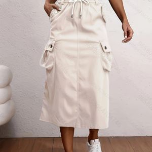 Dames Retro Werkrok met Hoge Taille - /Neutrale Tinten, Gestructureerde Niet-Rekbare Stof, Zijsplit & Trekkoord in de Taille voor Casual tot Formele Outfits - Lente/Herfst