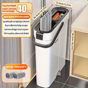 1pc, 2024 New Handwash-free Mop, Stainless Steel, No-power Required, Multi-use For Living Room, Bedroom, Outdoor, Bathroom, Floor Cleaning, With Bucket Set