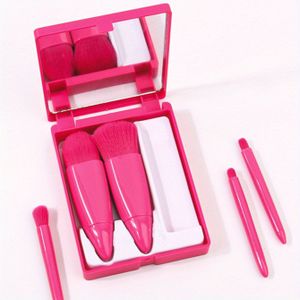 Spiegeldoos 5-delige make-up kwastenset, handig om mee te nemen: losse poederkwast, blushkwast, oogschaduwkwast, lippenkwast, foundationkwast
