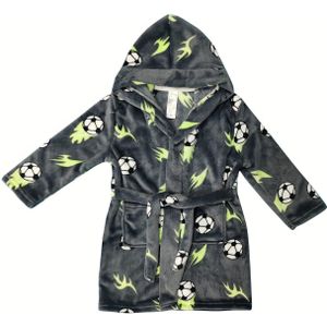 Voetbalflanel Badjas met Capuchon voor Jongens met Trekkoord & Zakken - & Groen Voetbal Design, Casual Stijl, Zachte Warme Winter Badjas voor Jongens, Perfect voor Herfst/Winter, Voetbal Kleding