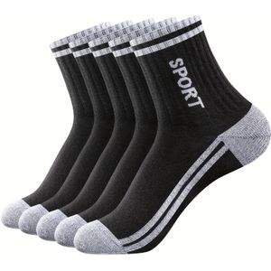 5 paar Heren Mid Calf Crew Sokken Korte Sokken Enkel Sneaker Sokken Vocht Quarter Sokken Zwart En Wit