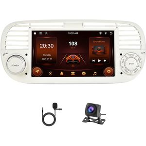 PODOFO EQ 17,78 cm Autoradio Ondersteuning Carplay en Draadloos Auto voor 13 [2+64G] Witte Autoradio voor Fiat 500 2007-2015 Ingebouwd Draadloos, GPS, WIFI FM/RDS