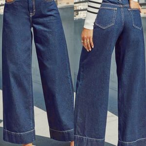 Dames Klassieke Blauwe Gewassen Rechte Pijpen Jeans | High Stretch Denim Broek, Relaxte Wijde Pijpen Bootcut, Mid Rise Broek met Knoopsluiting, Zachte Ademende Stof, Veelzijdig Casual & Elegant