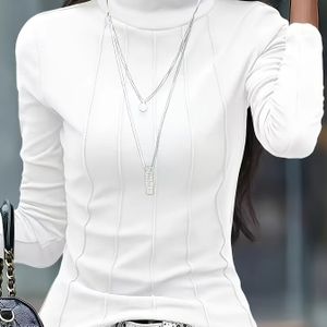 Kleur Turtleneck Gebreide Lange Mouw Shirt, Veelzijdig Voor Lente En Herfst.